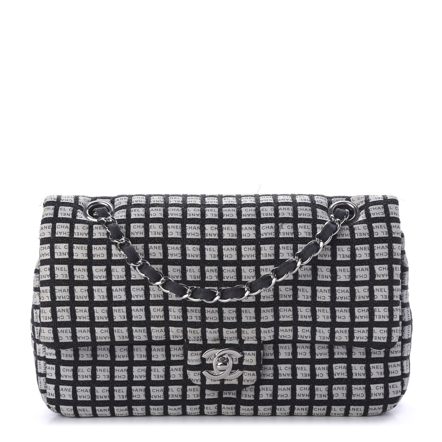 Ribbon Tweed Medium Double Flap Black White