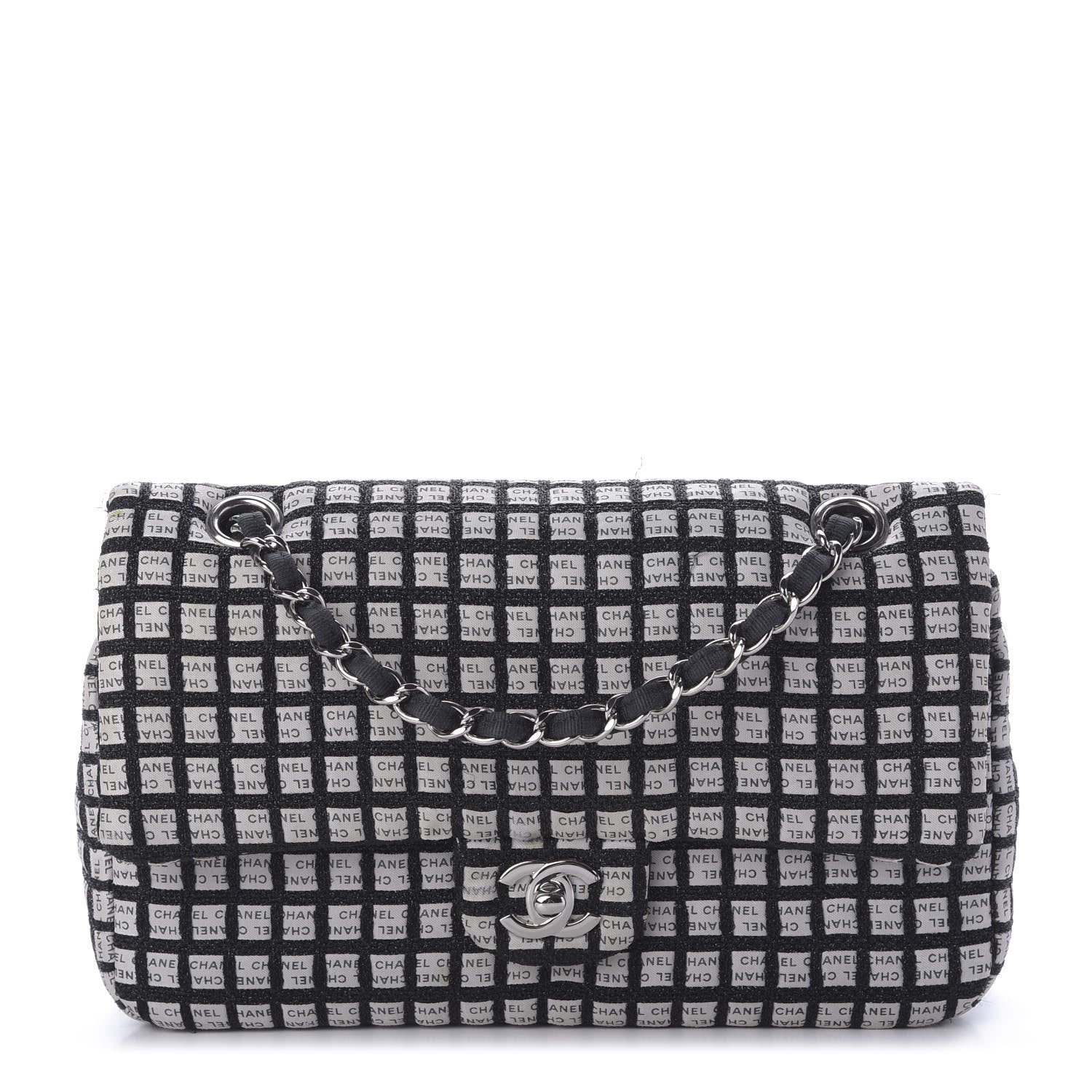 Chanel Ribbon Tweed Medium Double Flap Black White 1 of 8