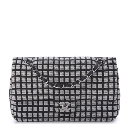 Chanel Ribbon Tweed Medium Double Flap Black White 1 of 8