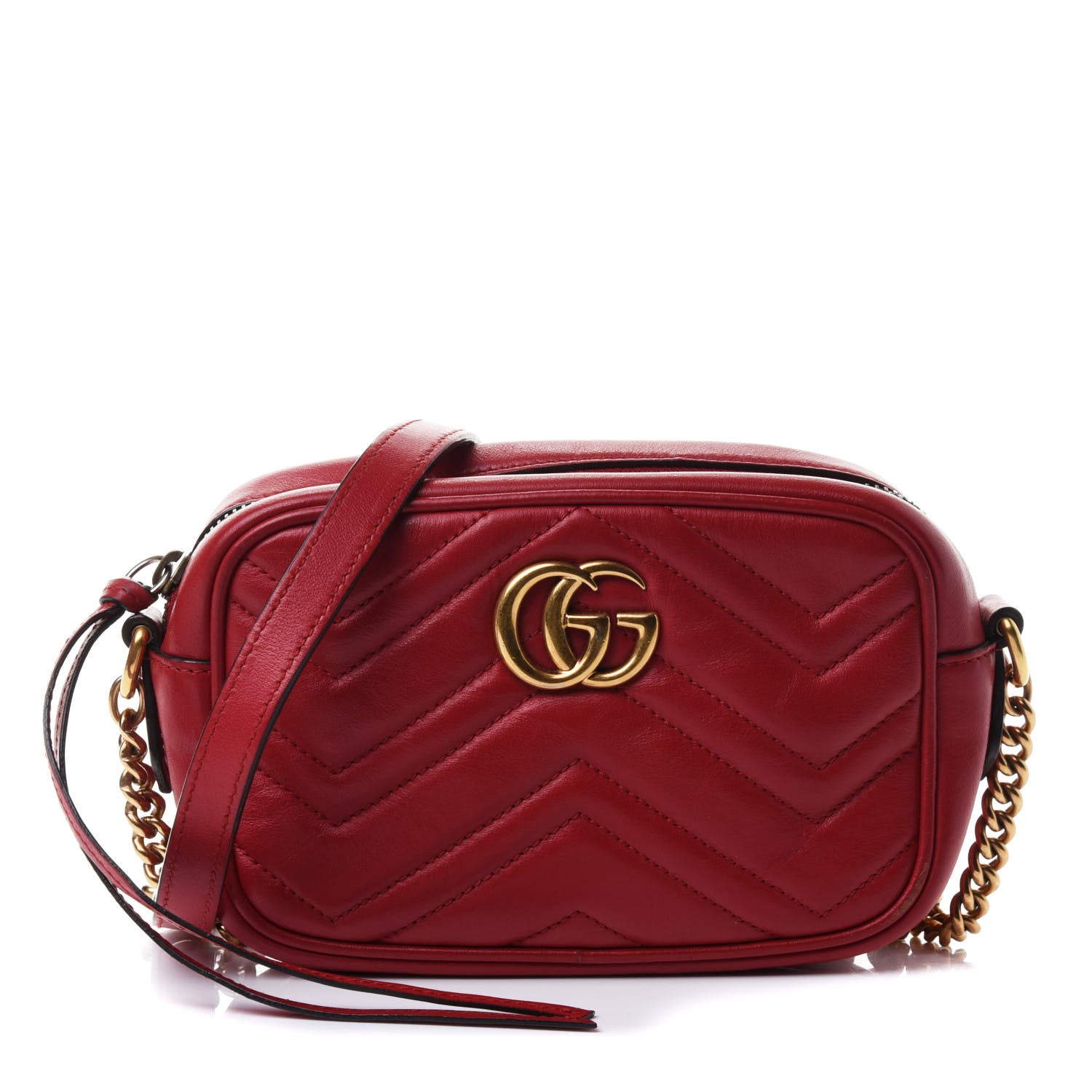 Gucci Calfskin Matelasse Mini GG Marmont Chain Shoulder Bag Hibiscus Red 1 of 4