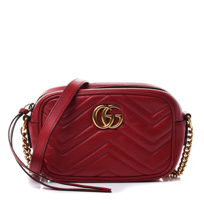Gucci Calfskin Matelasse Mini GG Marmont Chain Shoulder Bag Hibiscus Red 1 of 4