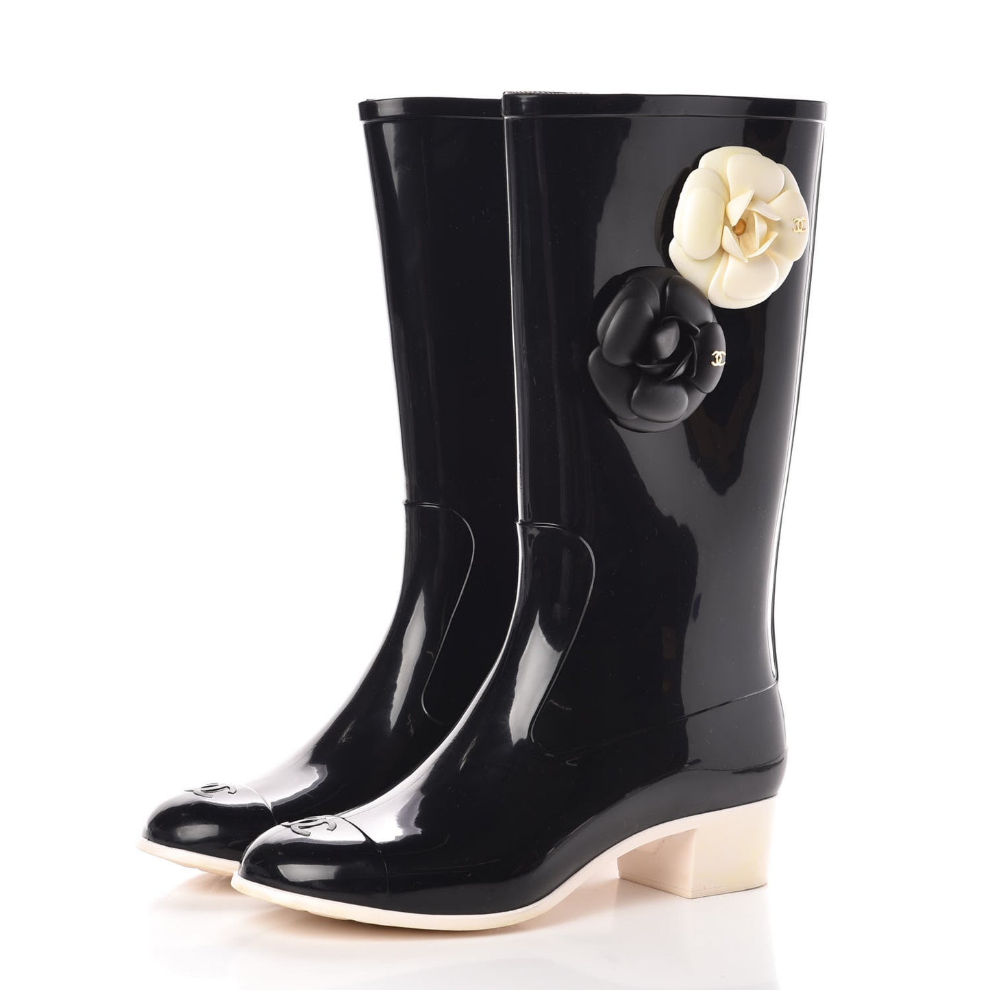 Rubber Camellia Rain Boots 38 Black