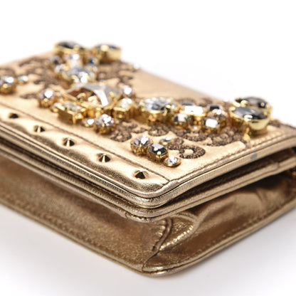 MCM Metallic Calfskin Swarovski Crystal Romantic Chandelier Crossbody Clutch Gold 7 of 12