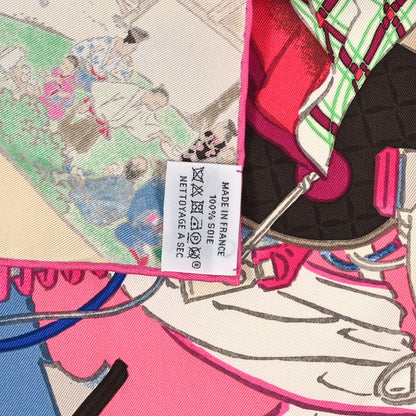 Hermes Silk Les Artisans D'Hermes Scarf 90 Rose Vif Bleu Jaune 2 of 3
