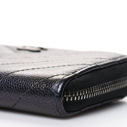 Chanel Iridescent Caviar Chevron Quilted Zip Around Coin Purse Black 9 of 11