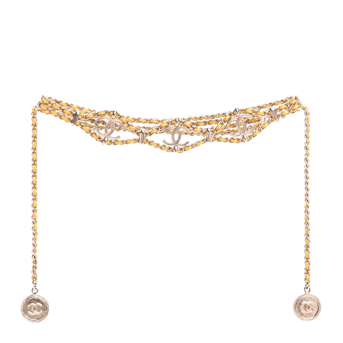 Metal Lambskin CC Chain Link Necklace Gold Yellow