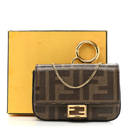 Fendi Glazed Fabric FF 1974 Nano Baguette Charm Mogano Panna 12 of 12