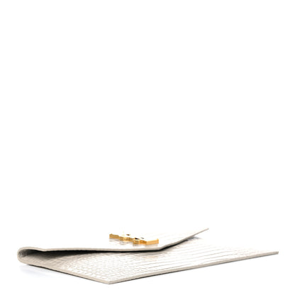 Saint Laurent Calfskin Crocodile Embossed Uptown Monogram Pouch Crema Soft 5 of 10