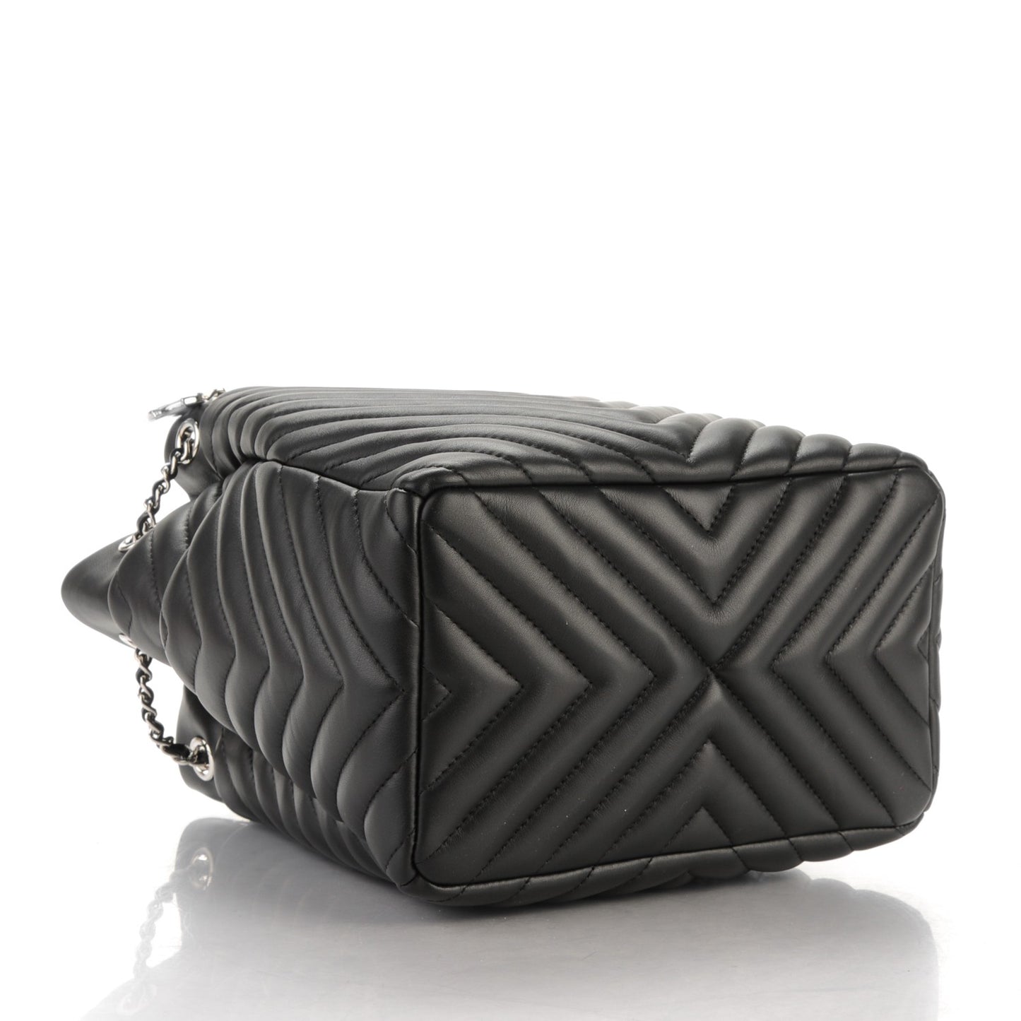 Lambskin Chevron Small Urban Spirit Drawstring Bag Black