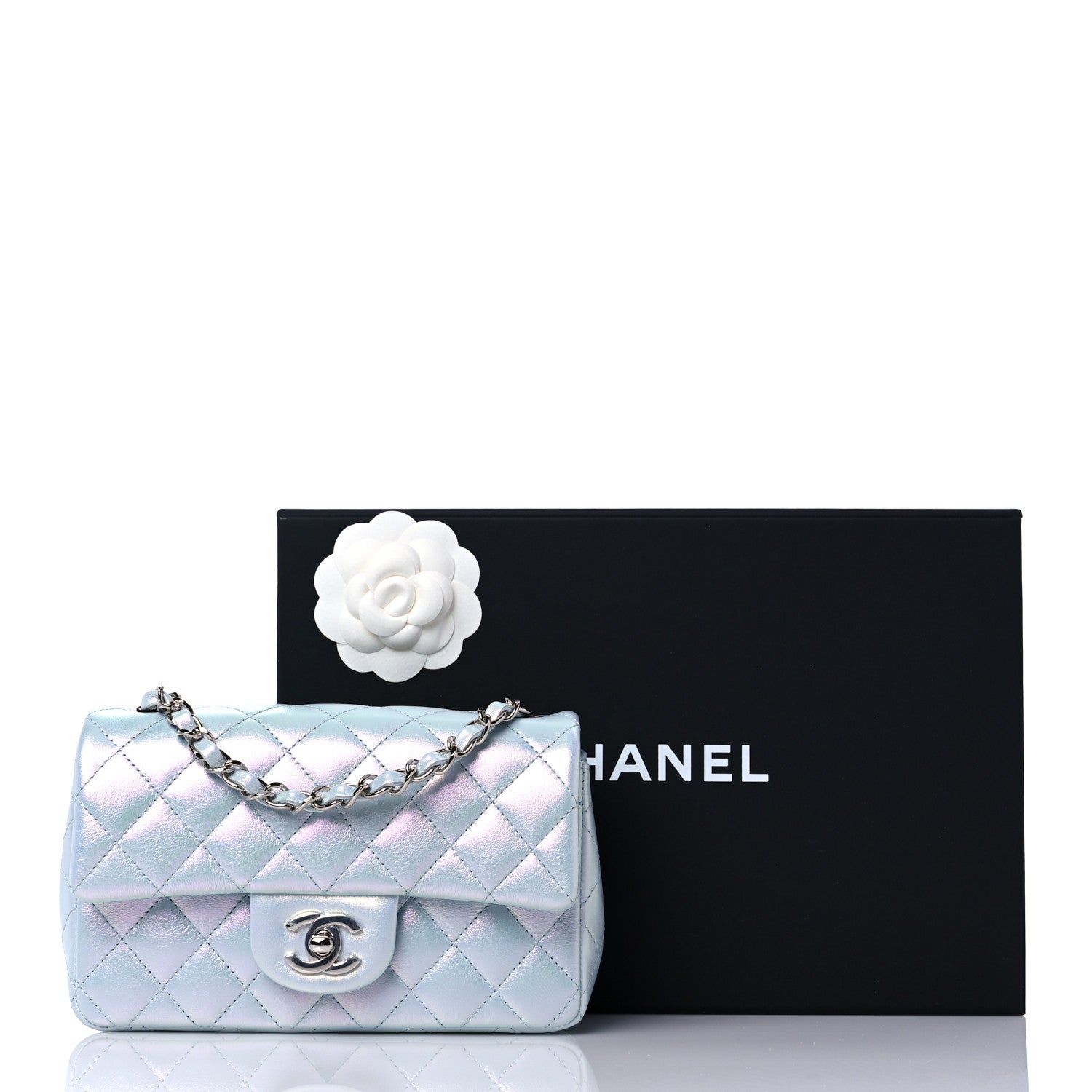 Chanel Iridescent Calfskin Quilted Mini Rectangular Flap Light Blue 10 of 10