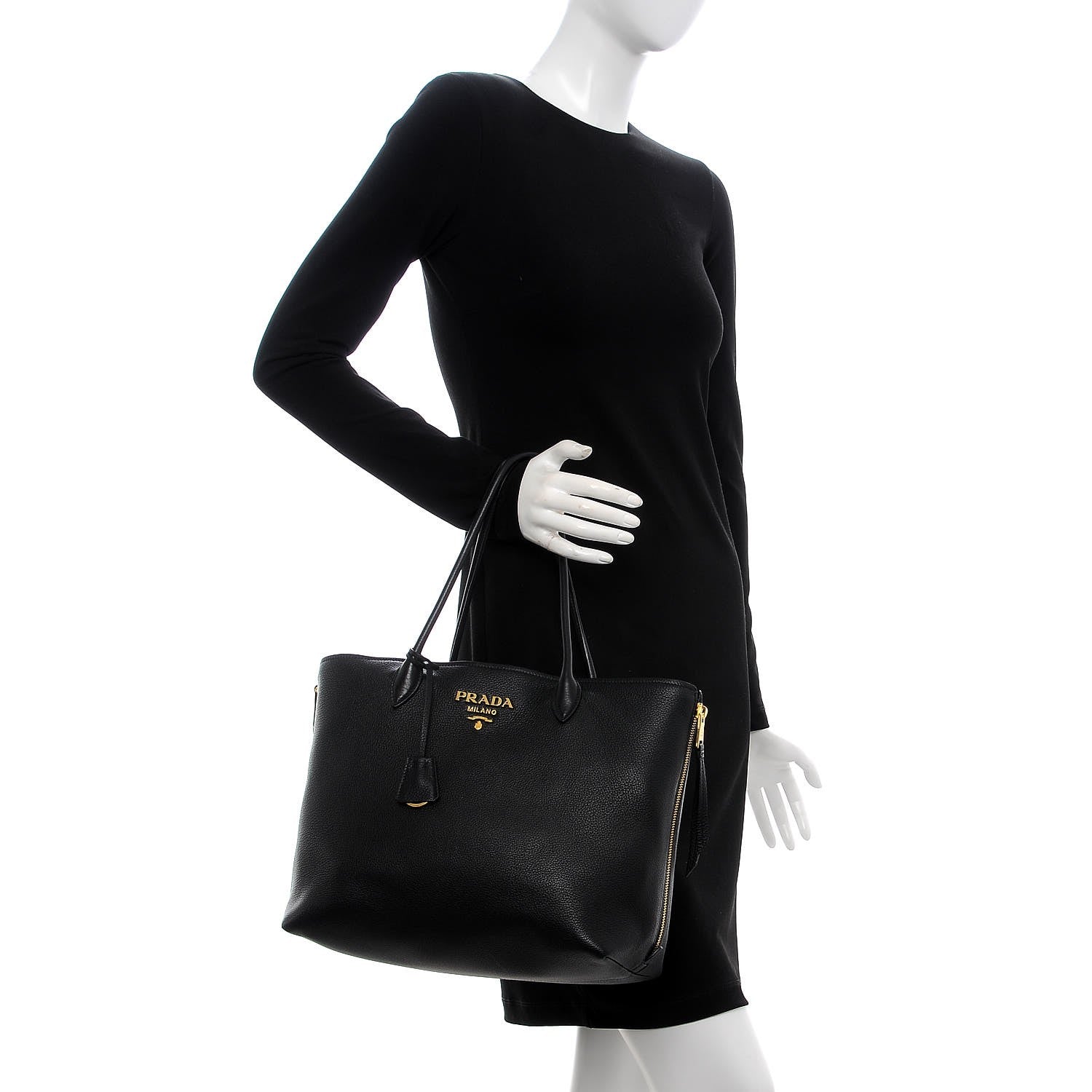 Prada Vitello Daino Tote Black 2 of 9