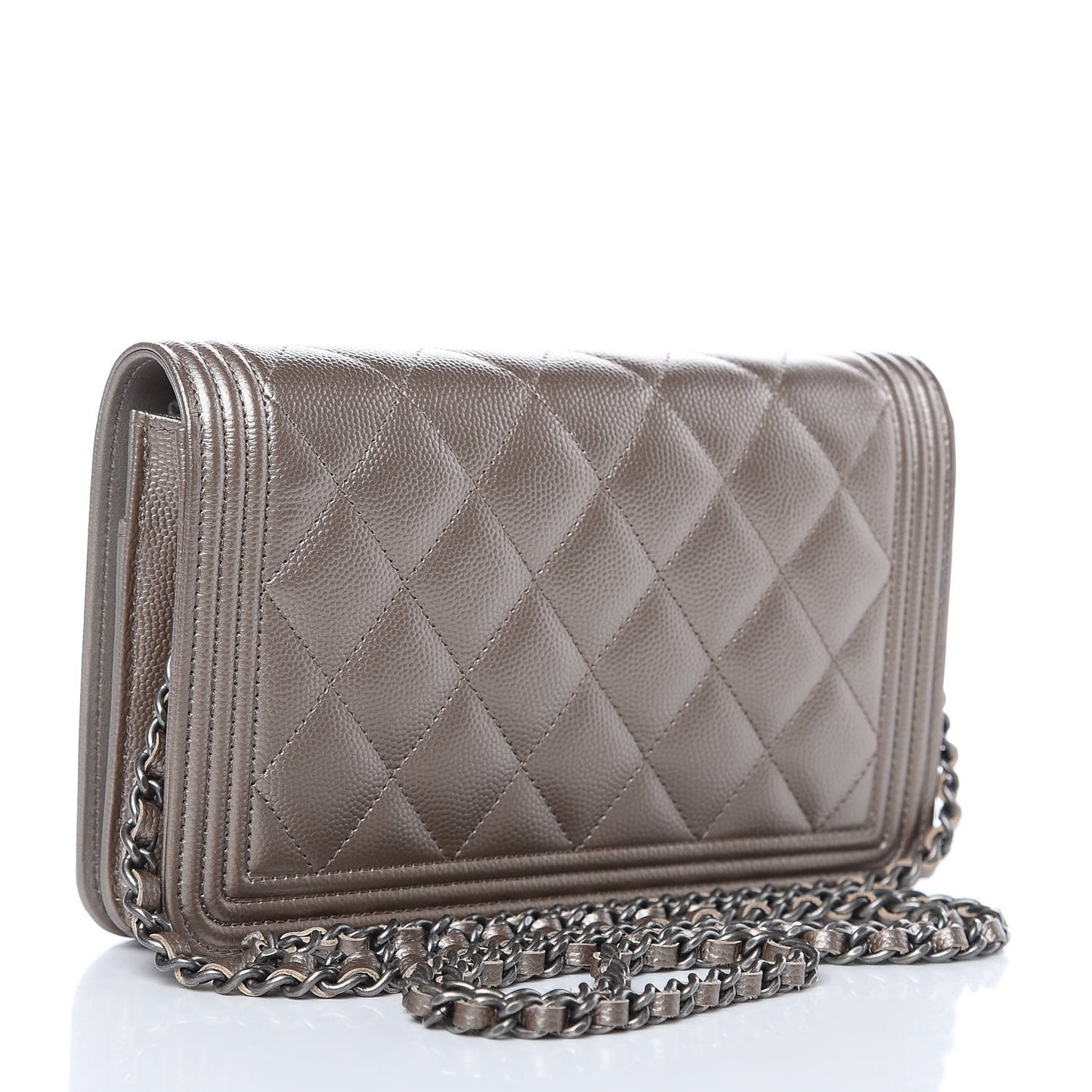 Metallic Caviar Quilted Boy Wallet On Chain WOC Copper