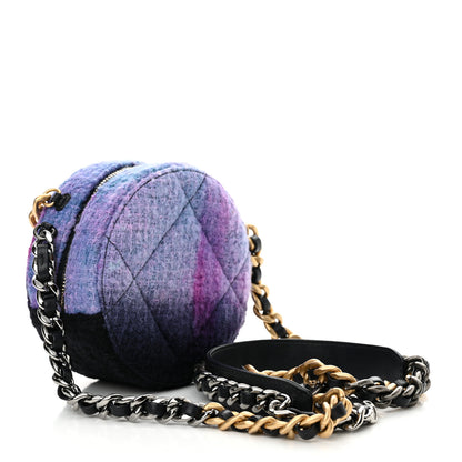 Chanel Wool Tweed Chanel 19 Round Clutch With Chain Purple Black Blue 3 of 11