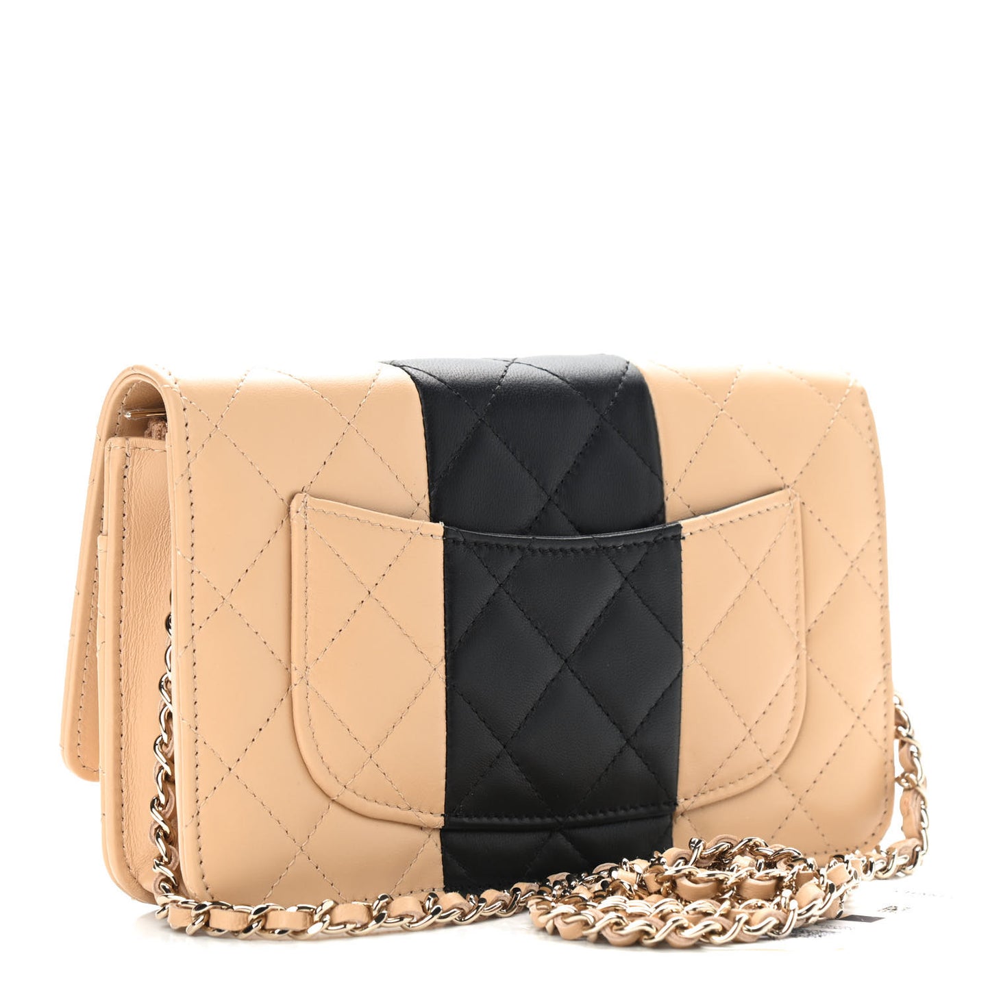 Lambskin Quilted Wallet On Chain WOC Beige Black