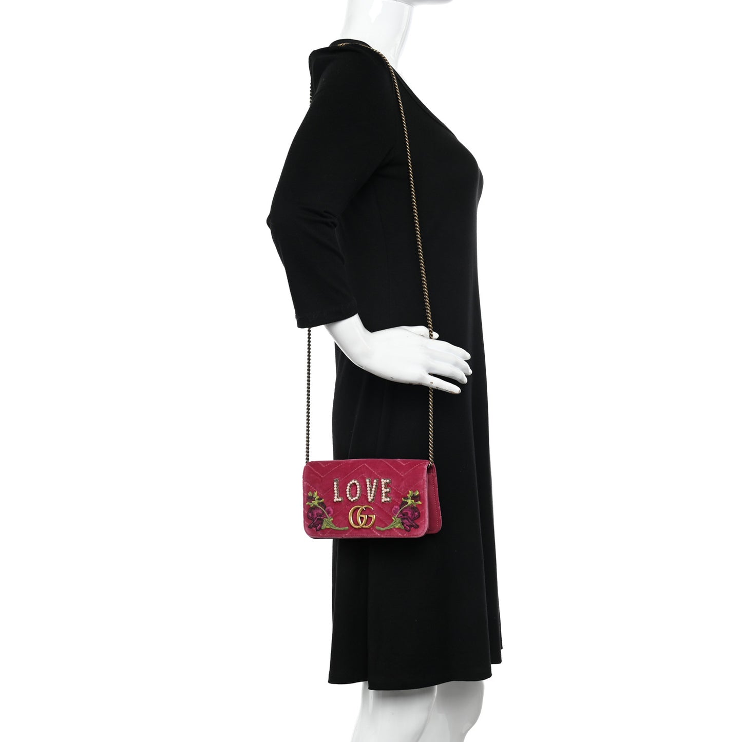Velvet Matelasse Love Embroidered GG Marmont Mini Bag Light Raspberry Rose