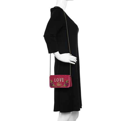 Gucci Velvet Matelasse Love Embroidered GG Marmont Mini Bag Light Raspberry Rose 2 of 9