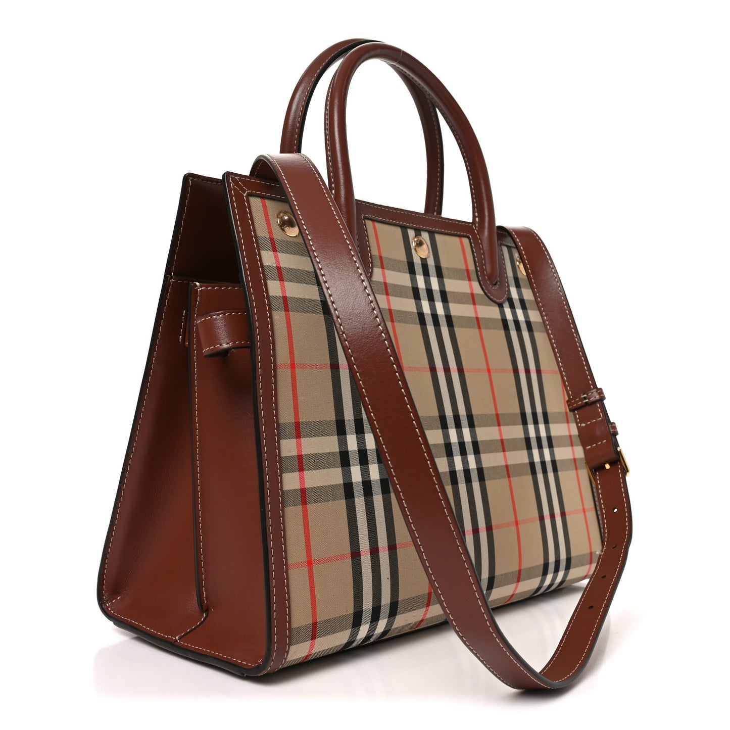 Calfskin Vintage Check Two Handle Title Bag Archive Beige