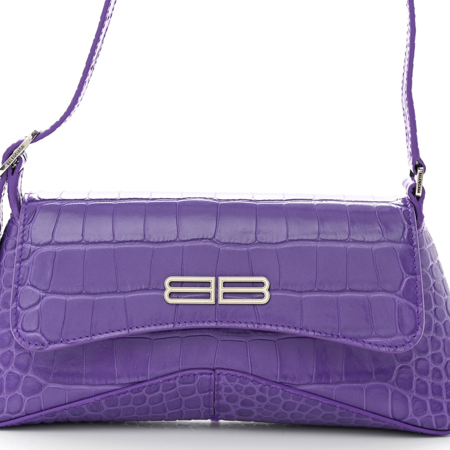 Shiny Super Supple Calfskin Crocodile Embossed Small XX Flap Stretch Bag Purple