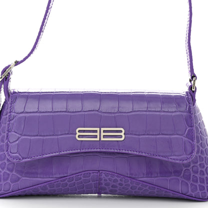 Balenciaga Shiny Super Supple Calfskin Crocodile Embossed Small XX Flap Stretch Bag Purple 7 of 10