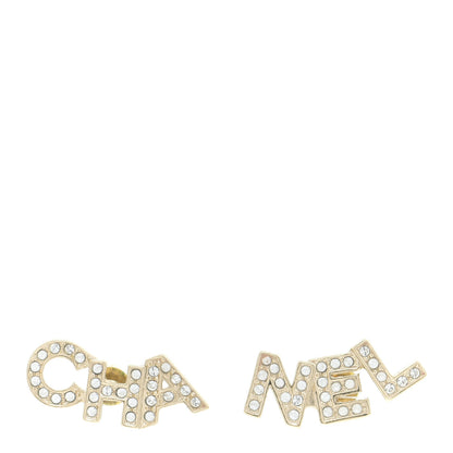 Chanel Crystal Pearl Signature Stud Earrings Gold 1 of 5
