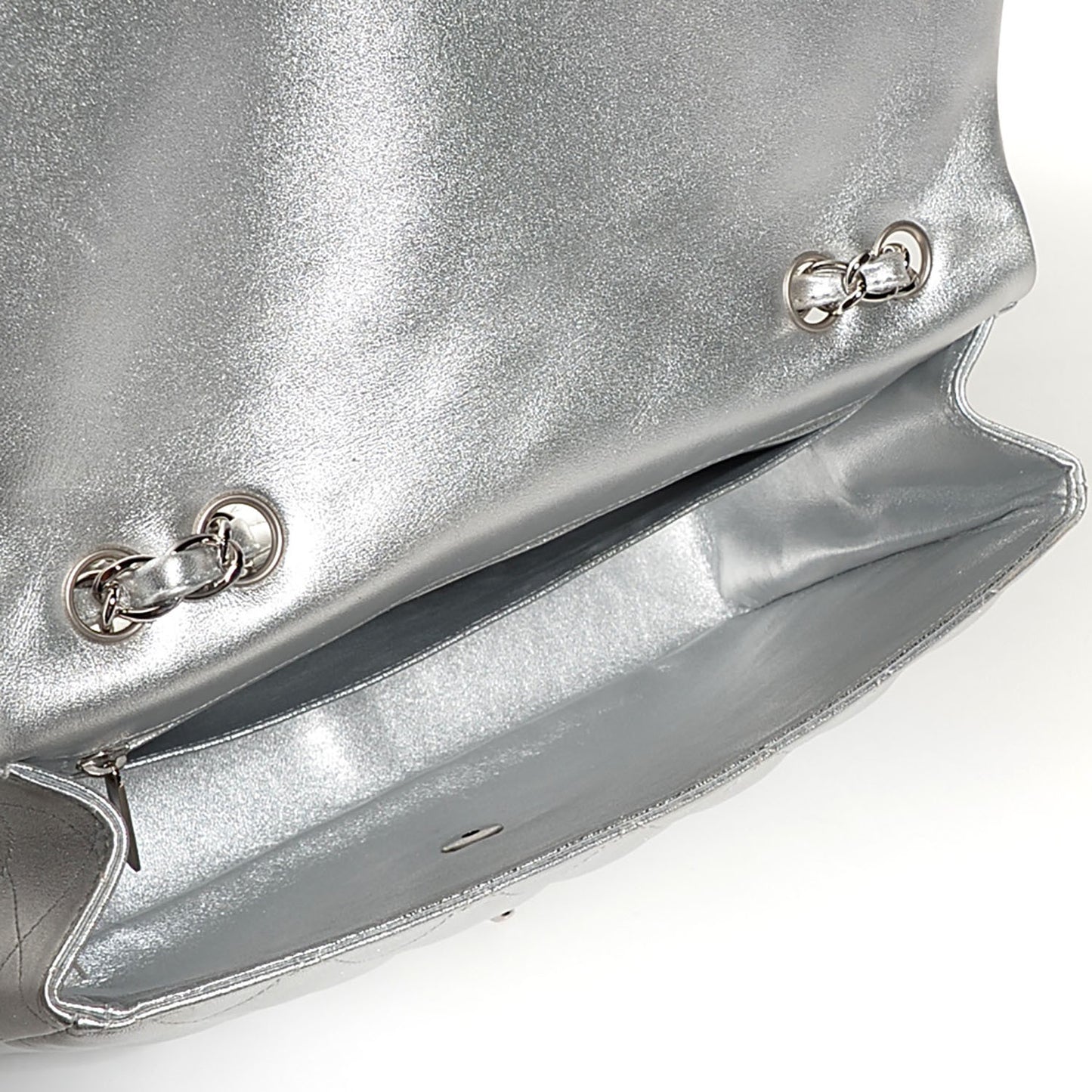 Metallic Lambskin Quilted Jumbo Single Flap Silver