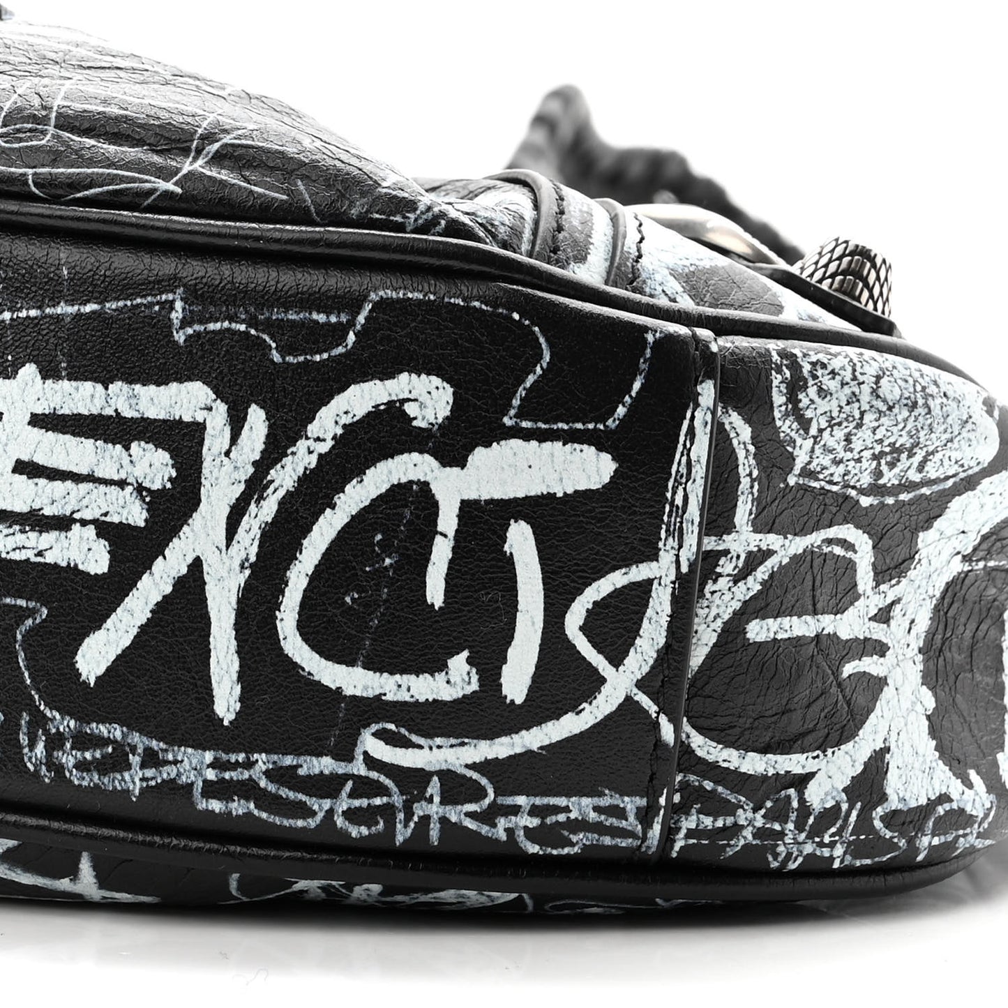 Agneau Arena Graffiti Le Cagole Shoulder Bag XS Black White