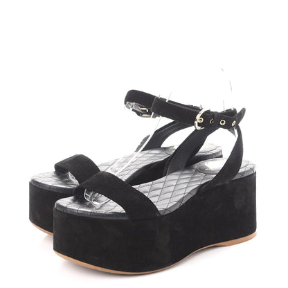 Chanel Suede Platform Wedge Sandals 37.5 Black 3 of 12