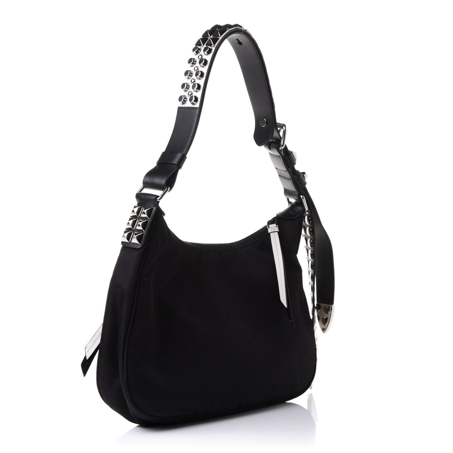 Tessuto Nylon Studded New Vela Hobo Black White