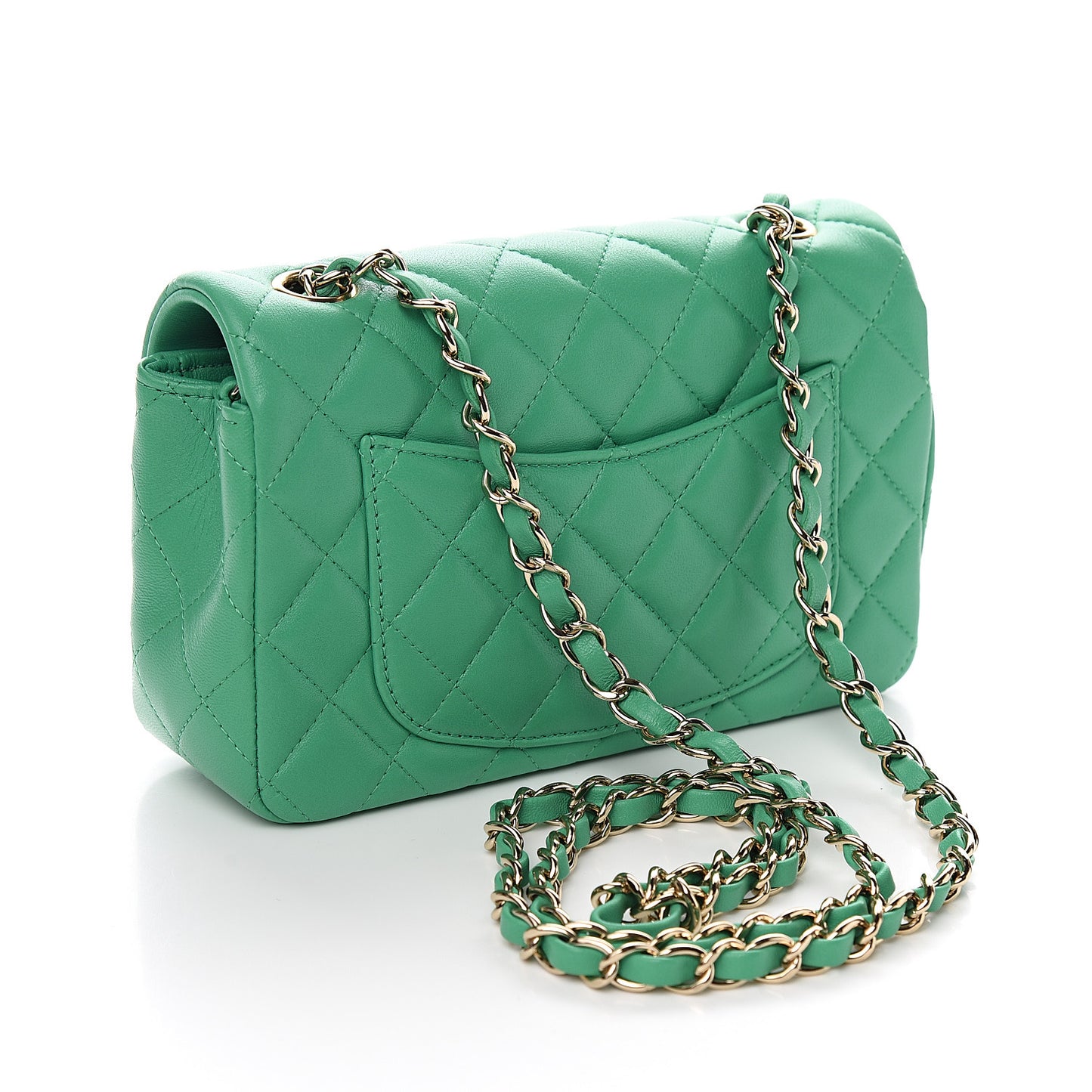 Lambskin Quilted Mini Rectangular Flap Green