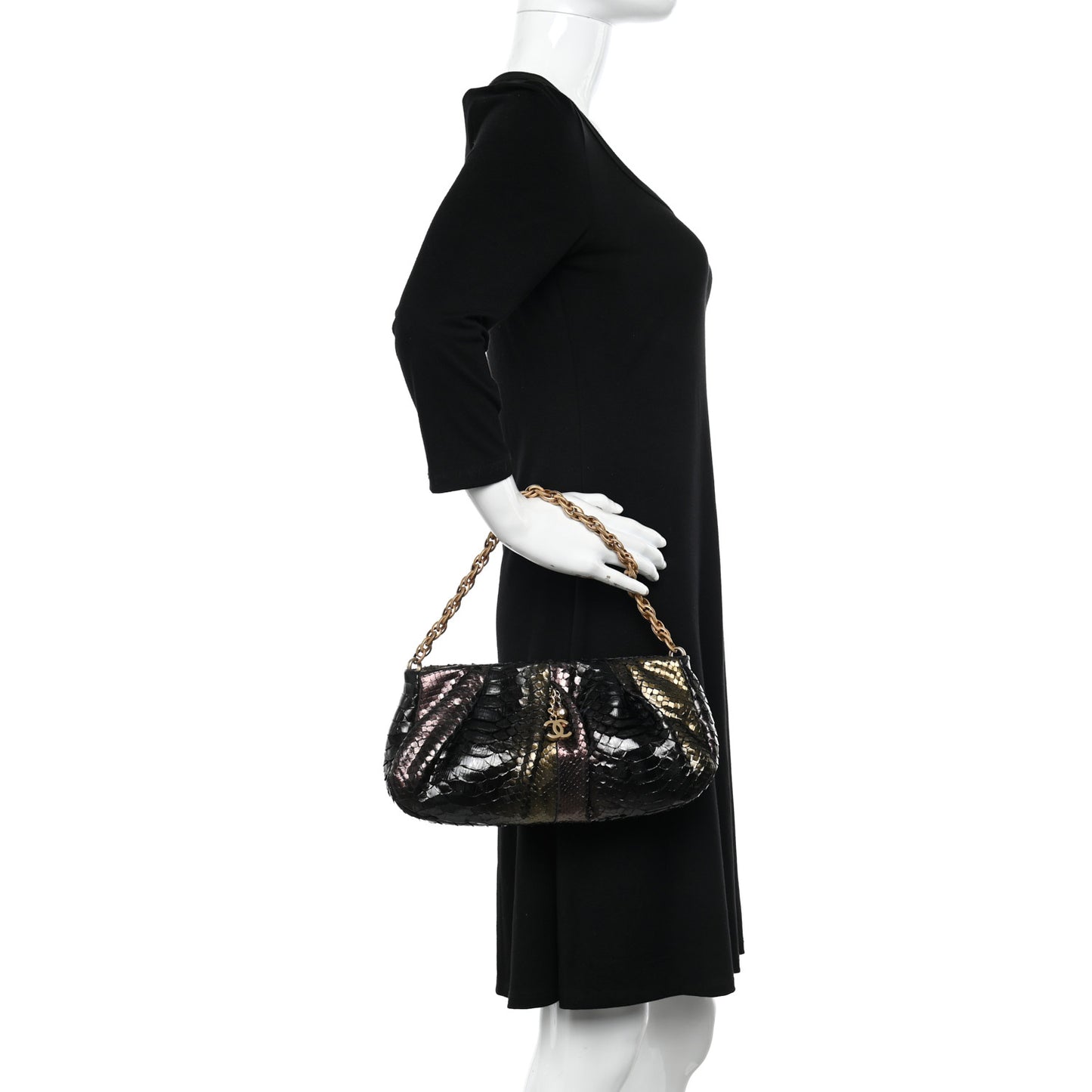 Metallic Snakeskin Clutch Black Multicolor