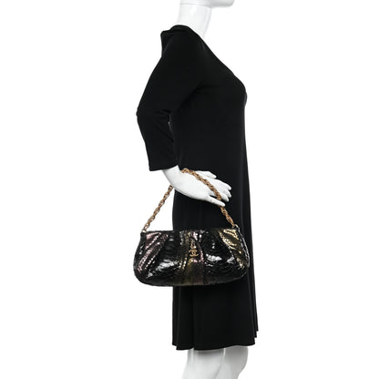 Chanel Metallic Snakeskin Clutch Black Multicolor 2 of 10
