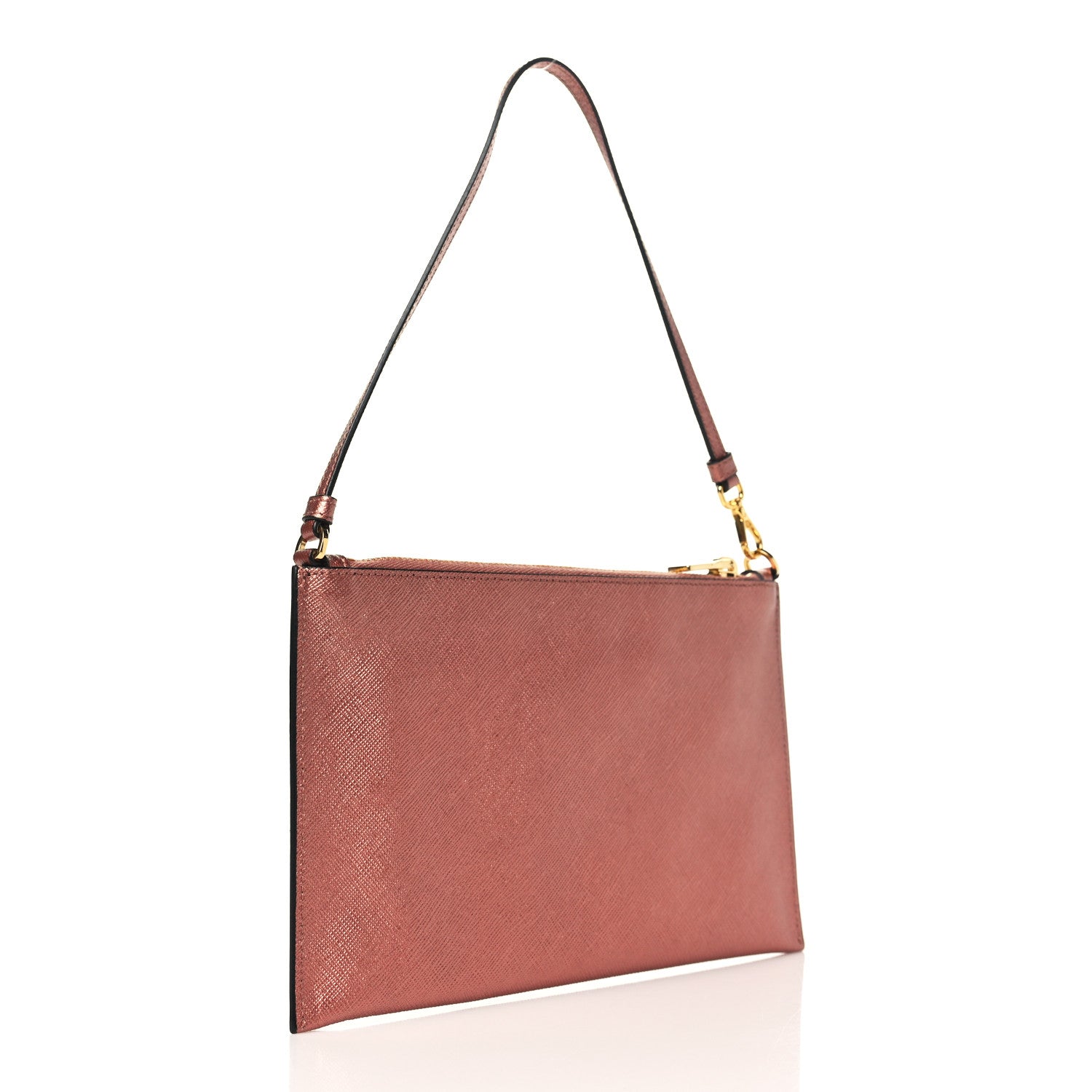 Prada Metallic Saffiano Small Flat Pouch Antico Mordore 3 of 10