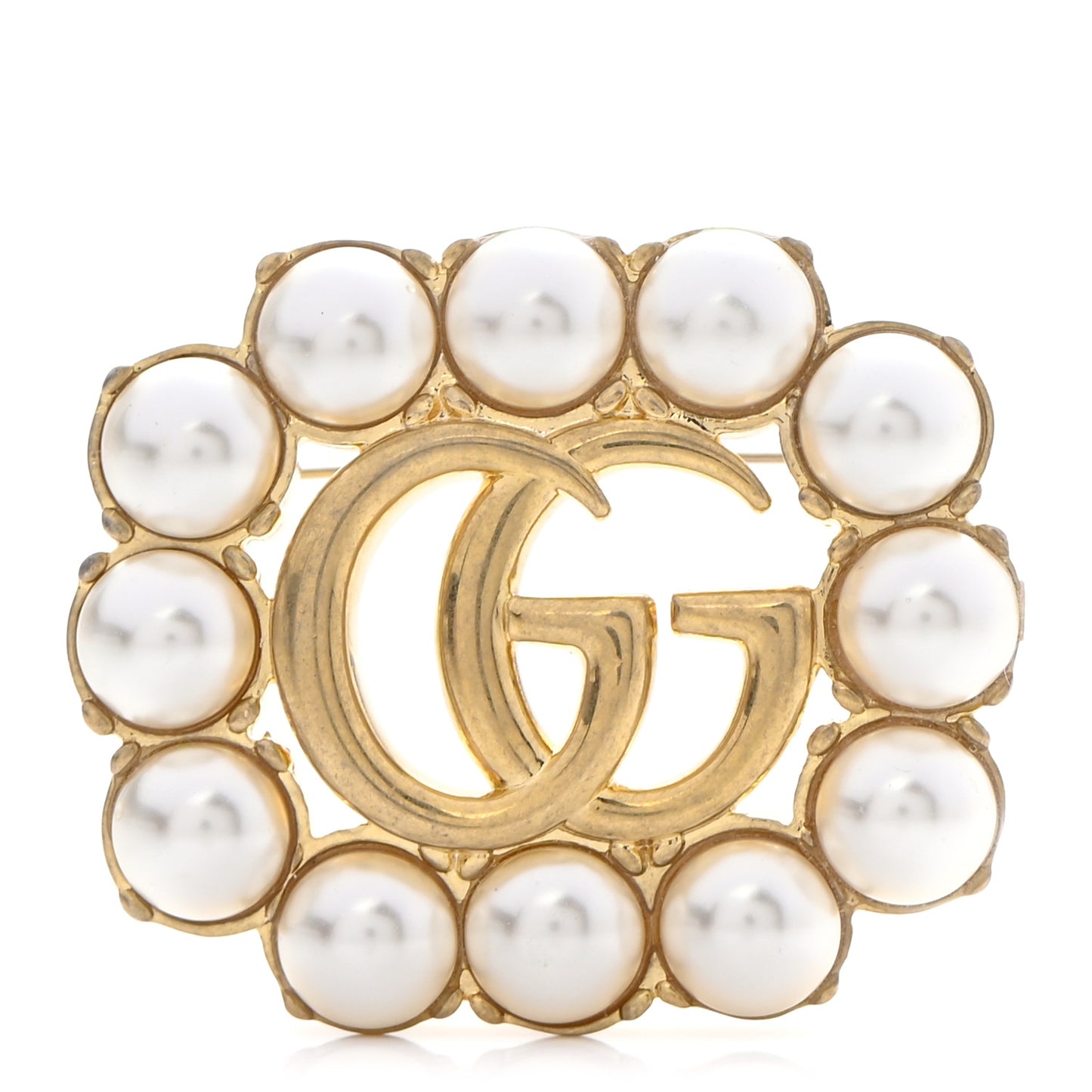 Metal Pearl Double G Brooch Aged Gold