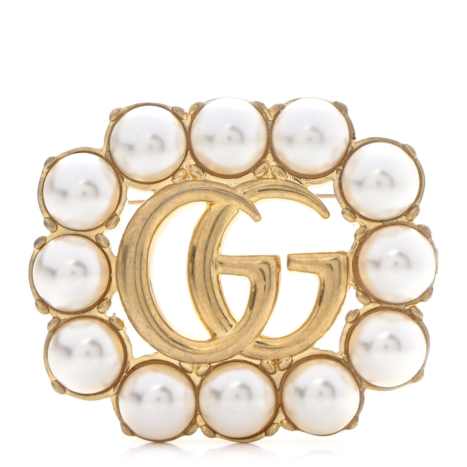 Gucci Metal Pearl Double G Brooch Aged Gold 1 of 6