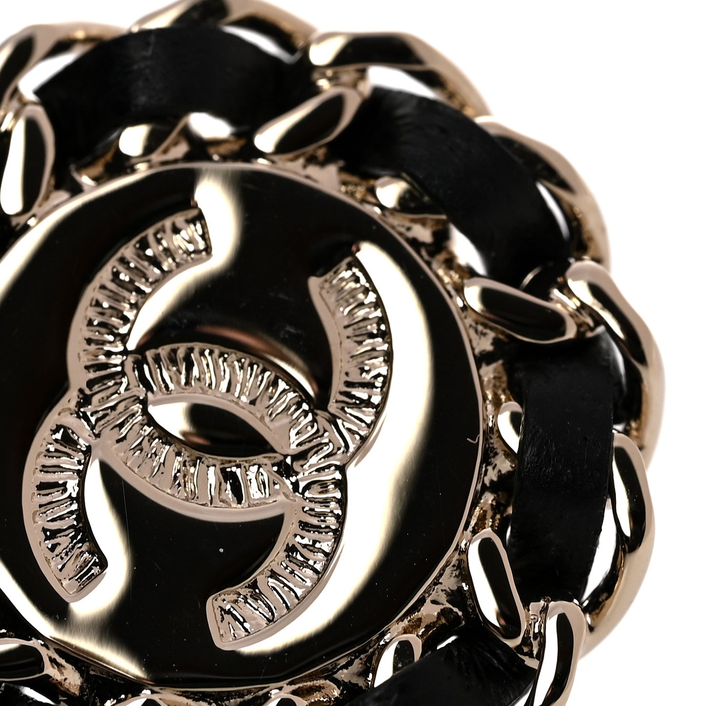 Crystal Lambskin Chain CC Stud Earrings Black Gold