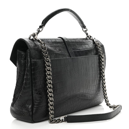 Saint Laurent Calfskin Crocodile Embossed Large College Monogram Satchel Black 3 of 12