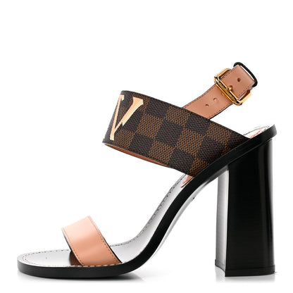 Louis Vuitton Calfskin Damier Ebene Passenger Heeled Sandals 37 1 of 9