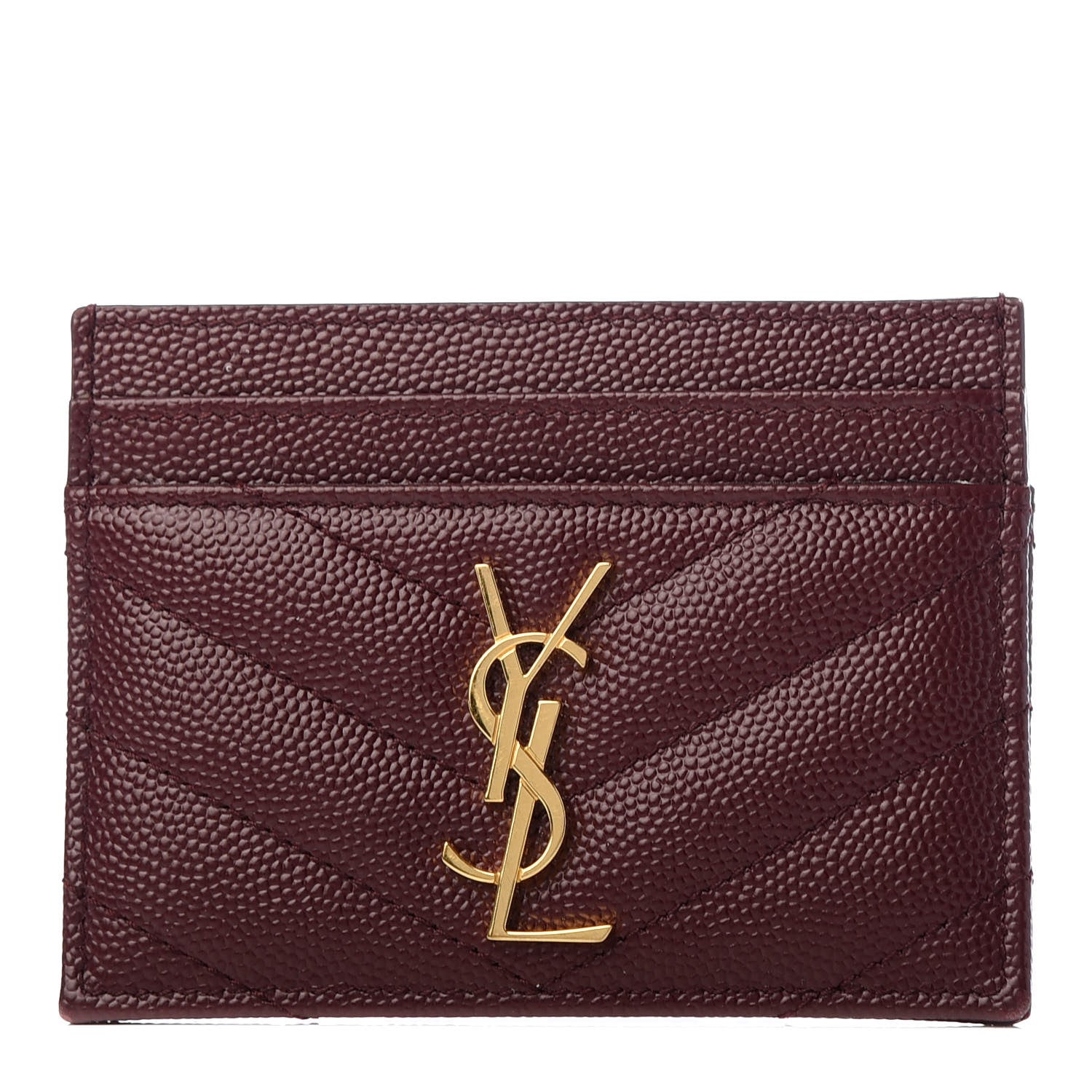 Saint Laurent Grain De Poudre Matelasse Chevron Monogram Credit Card Case Bordeaux 1 of 11