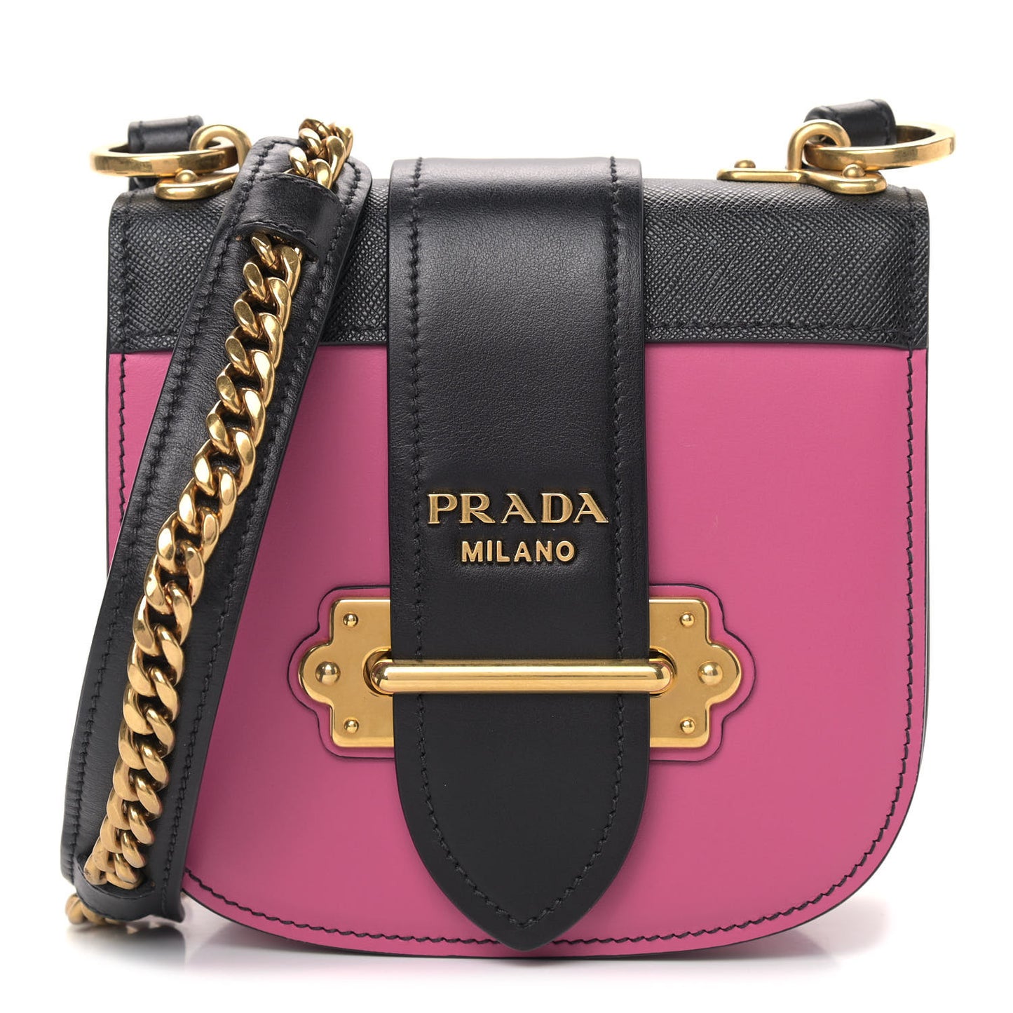 City Calfskin Saffiano Cahier Crossbody Bag Fuxia Black