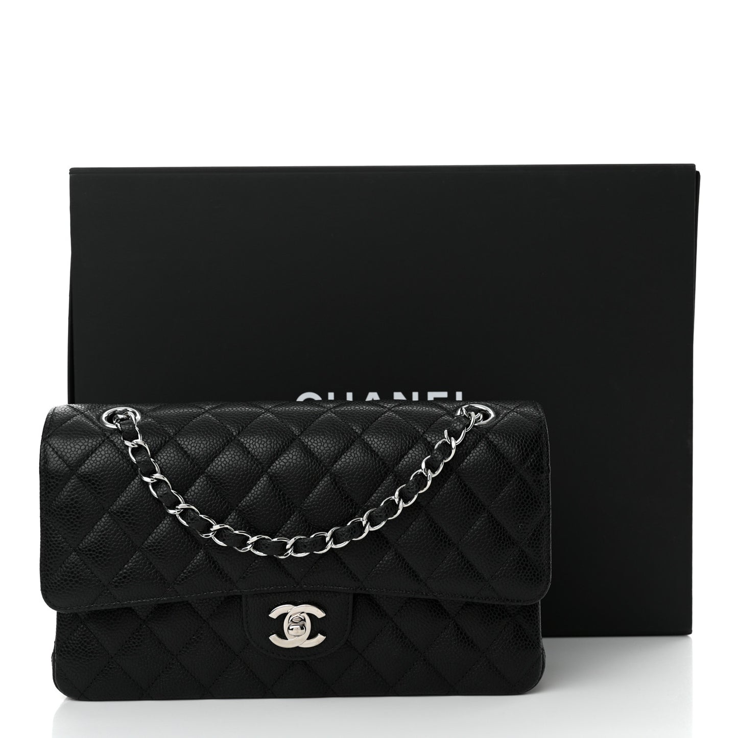 Caviar Quilted Medium Double Flap Black