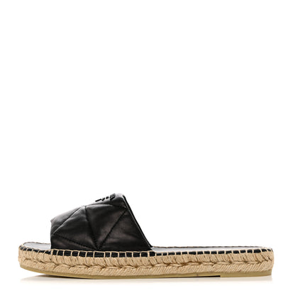 Prada Nappa Logo Quilted Espadrille 20mm Slide Sandals 40 Black 1 of 9