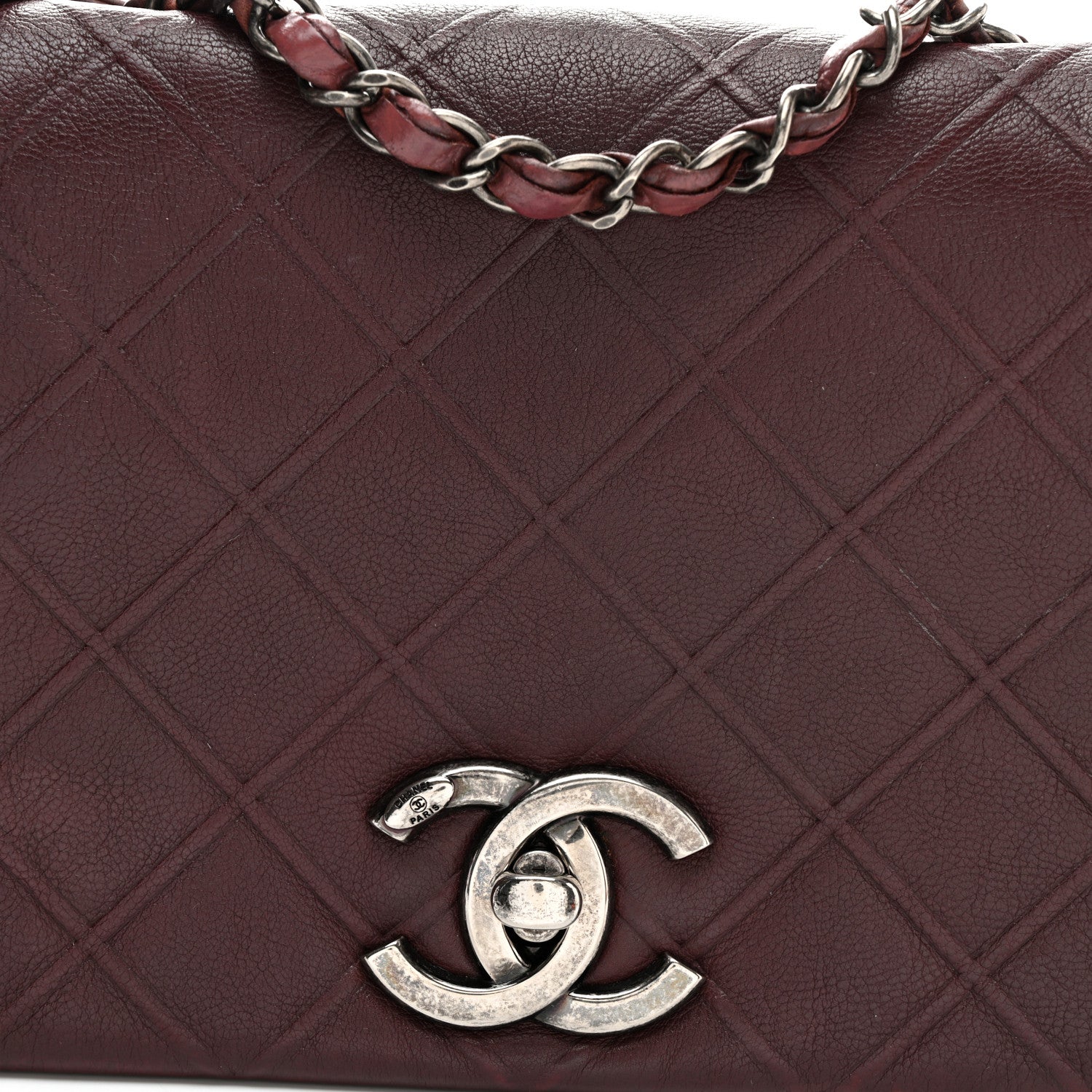 Chanel Calfskin Diamond Embossed New Chic Flap Burgundy 8 of 10