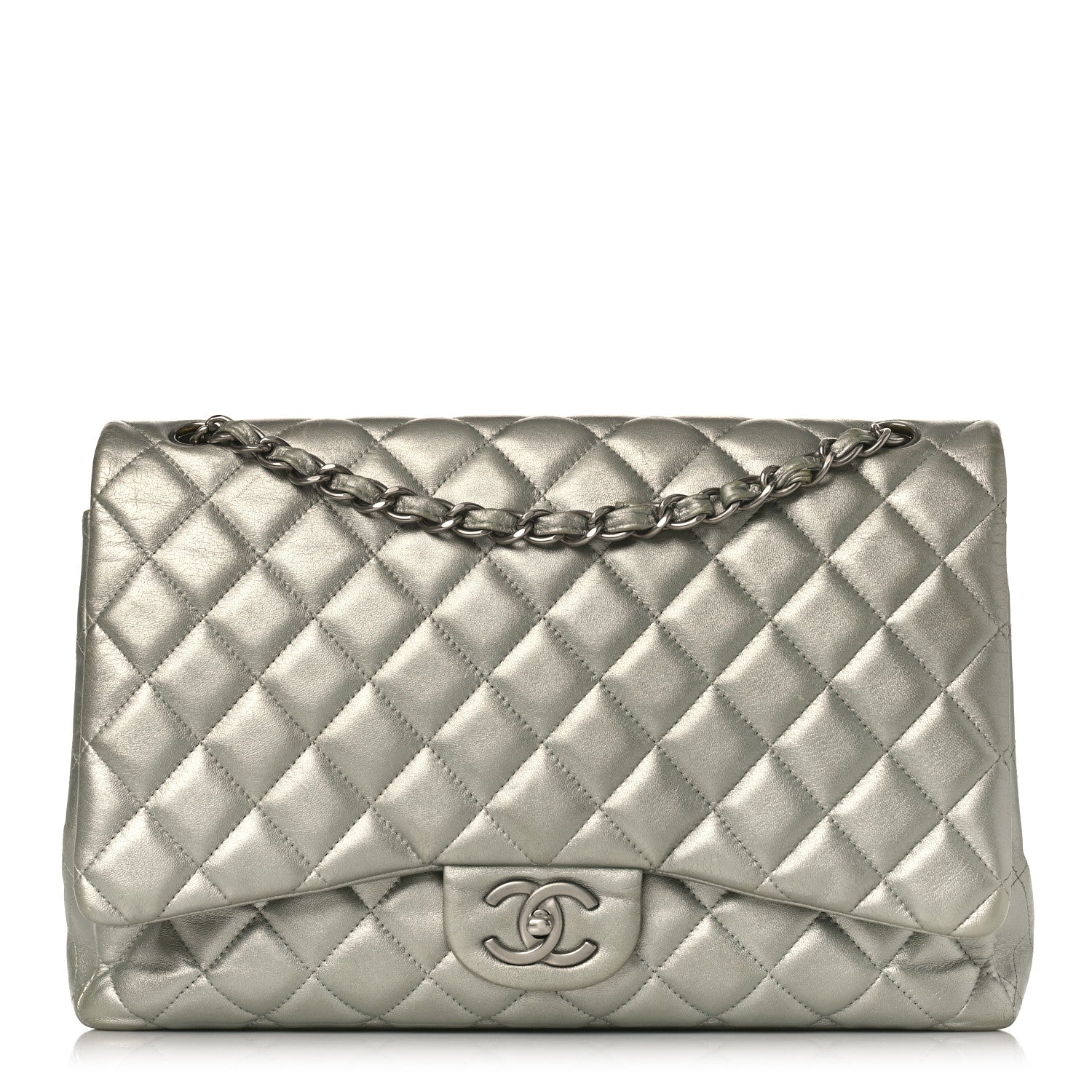 Chanel Metallic Lambskin Quilted Maxi Double Flap Green 1 of 17