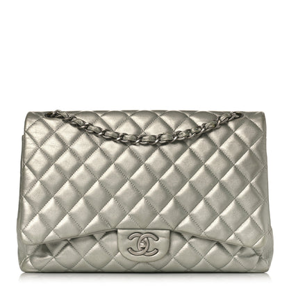 Chanel Metallic Lambskin Quilted Maxi Double Flap Green 1 of 17