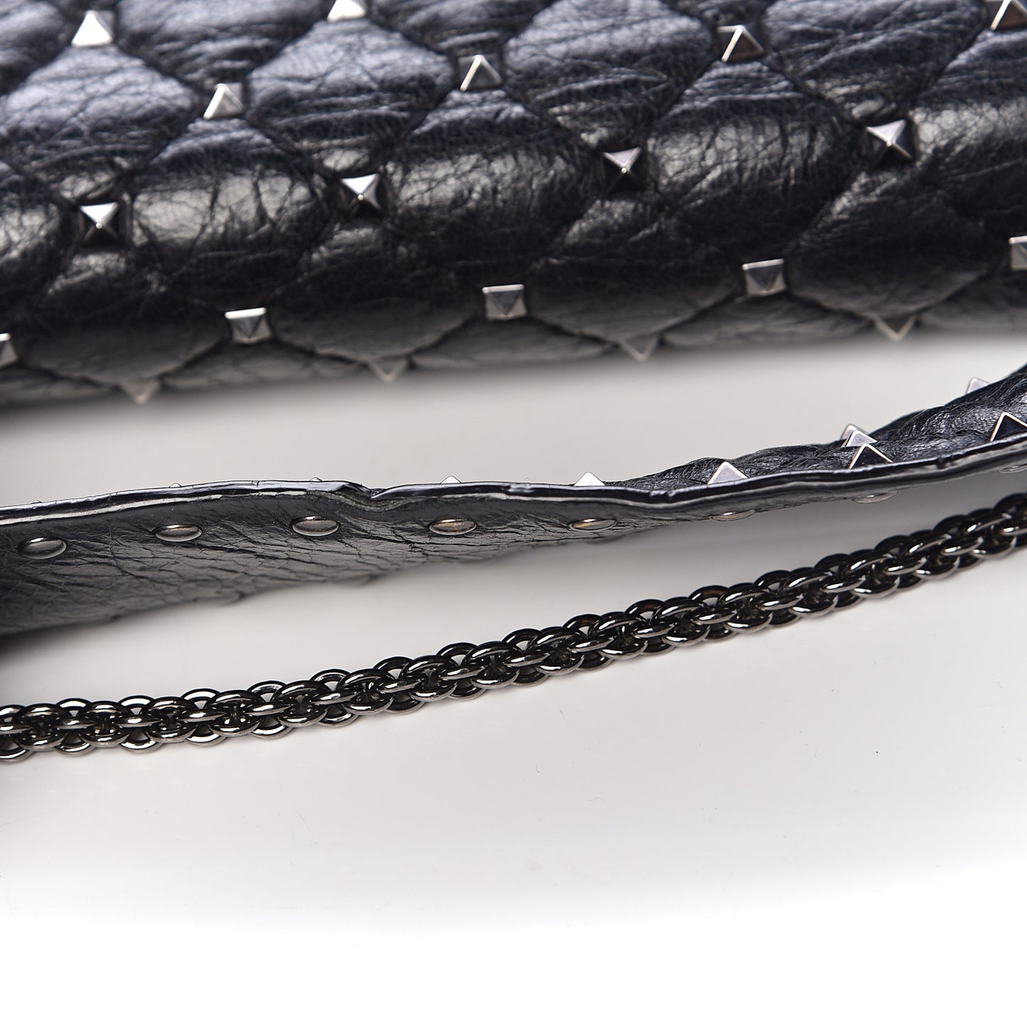 Craquele Nappa Medium Rockstud Spike Shoulder Bag Black