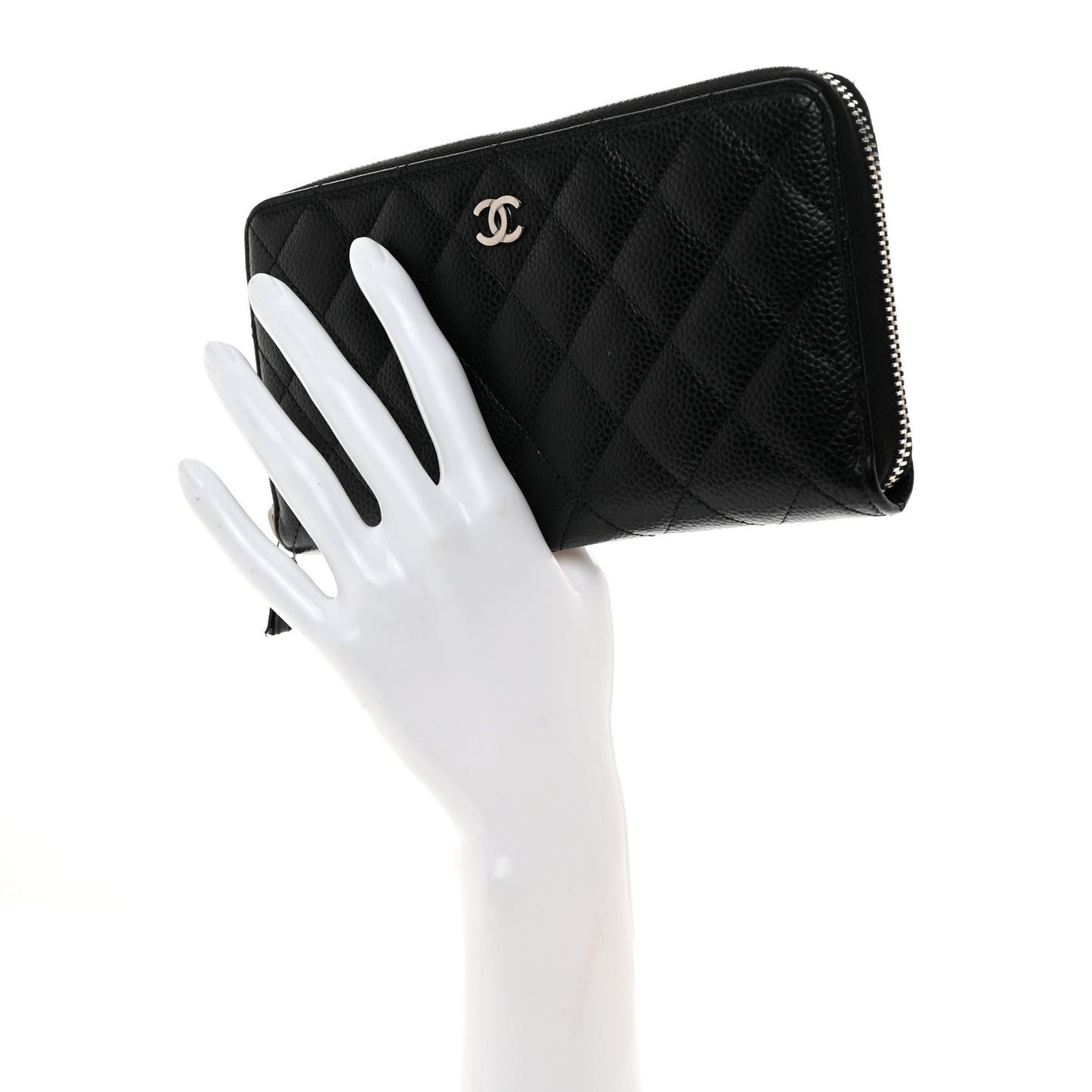 Caviar Quilted Large Gusset Zip Around Wallet Black