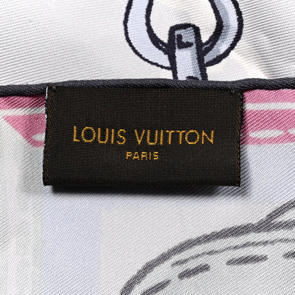 Louis Vuitton Silk Square Handle Me Scarf Grey Pink 3 of 4