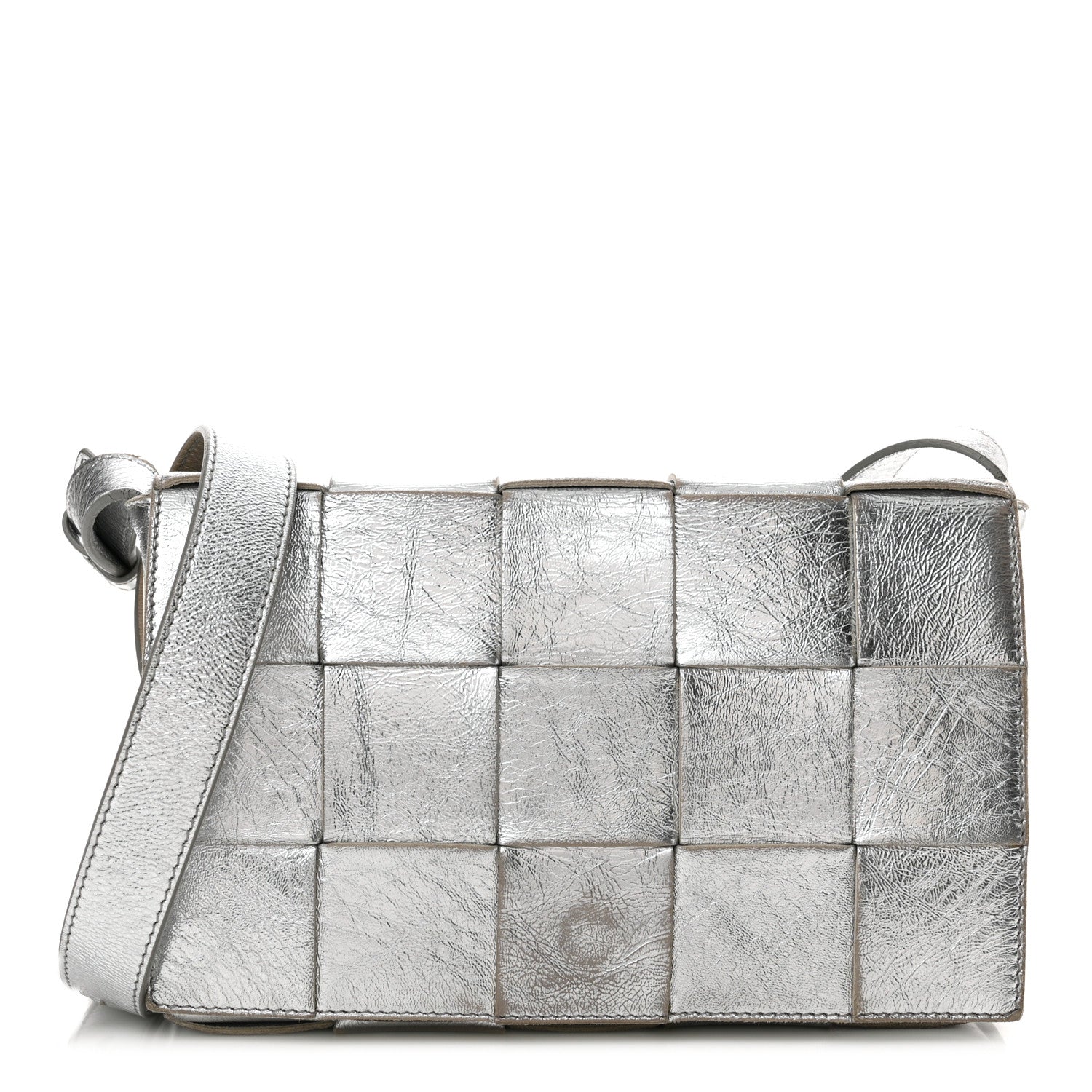 Bottega Veneta Metallic Lambskin Maxi Intrecciato Cassette Crossbody Bag Silver 1 of 16