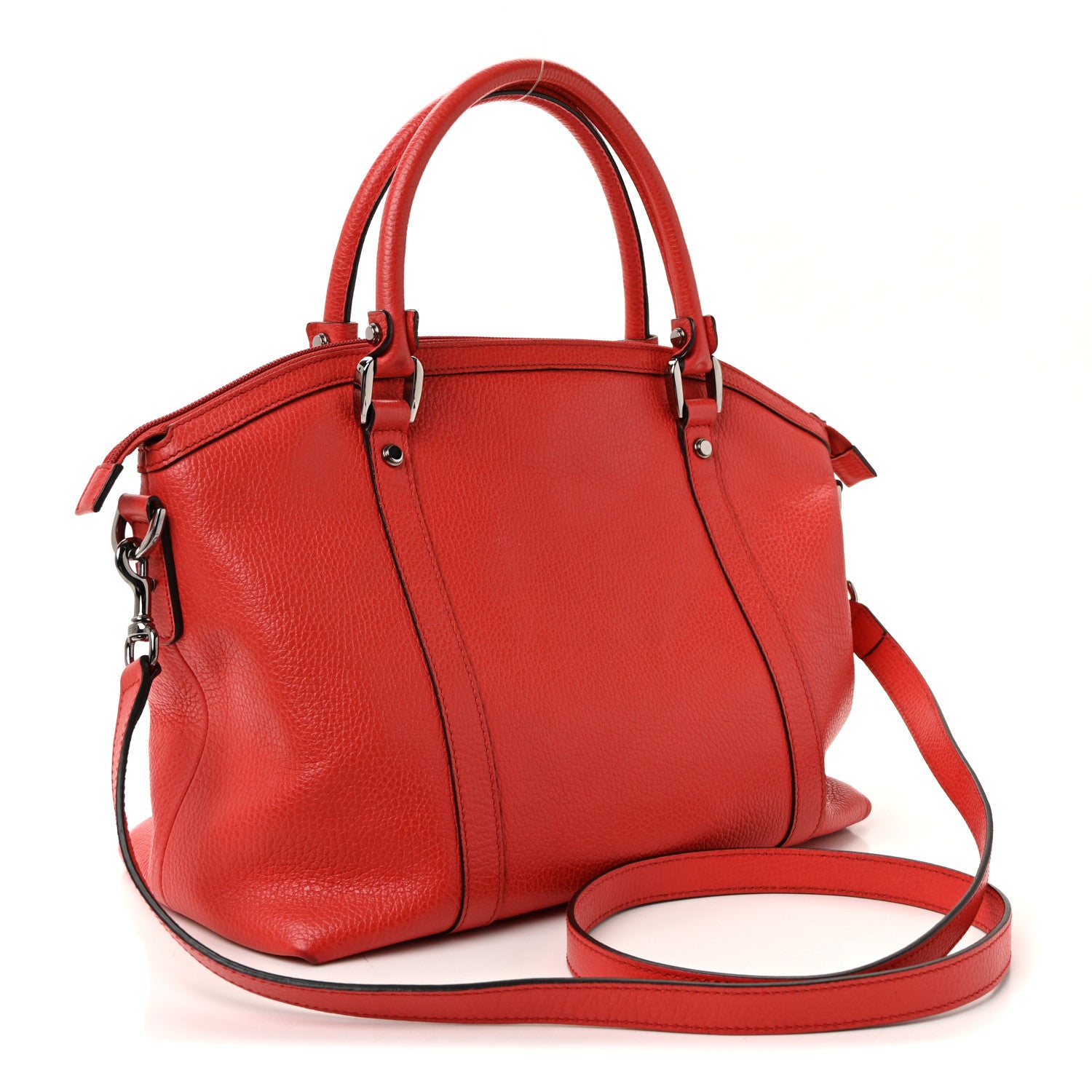 Gucci Pebbled Calfskin Medium GG Convertible Dome Satchel  Red 3 of 10