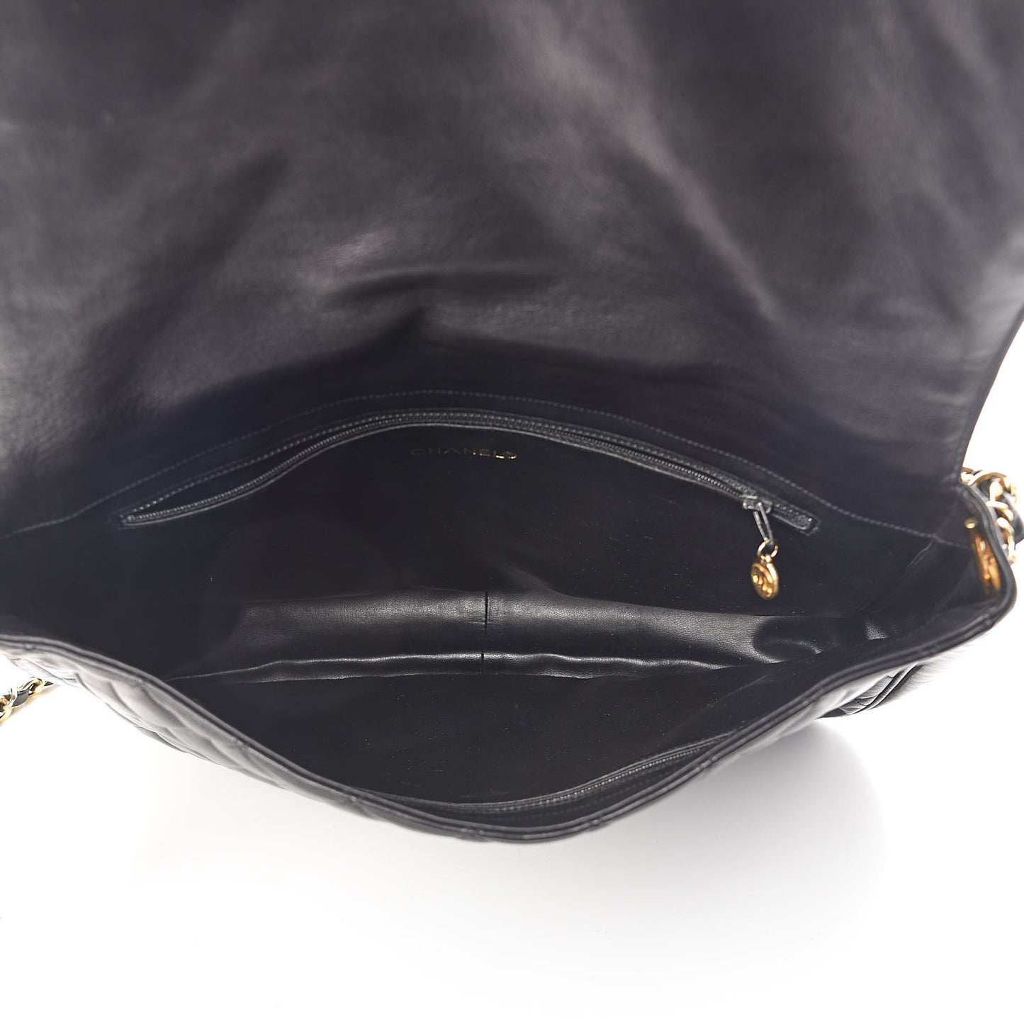 Lambskin Quilted Large Shoulder Flap Bag Black
